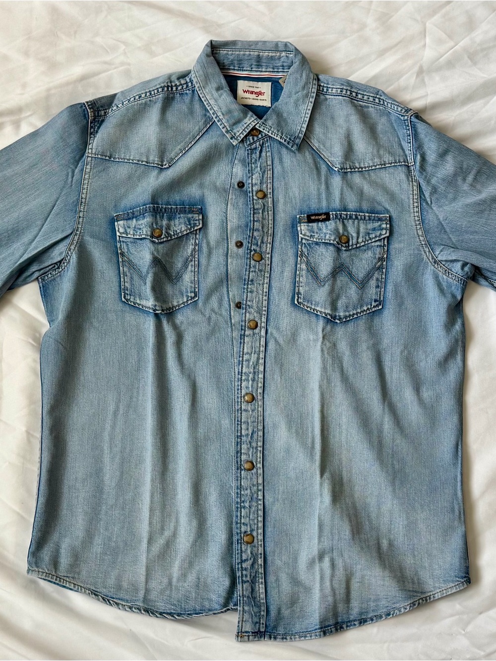 Wrangler Light Blue Denim Western Button-Down Shirt